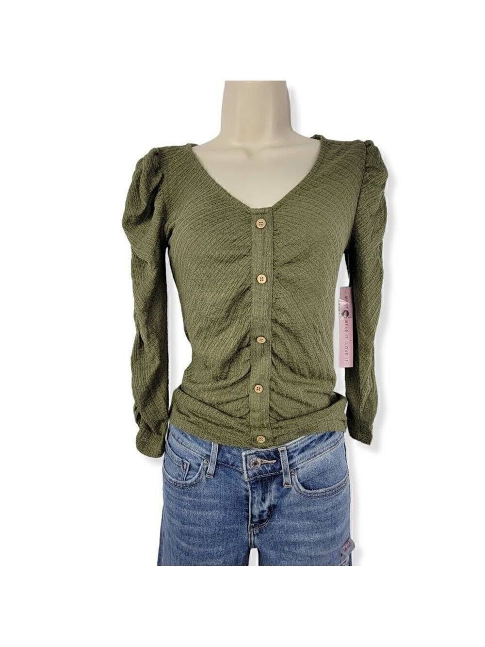 Crave Fame Olive Ruched Top Small Junior